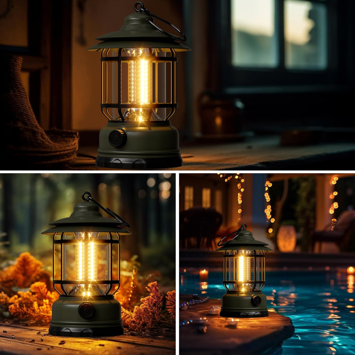 Camping Lanterns Battery Powered Rechargeable Lights,3 Pack Green
