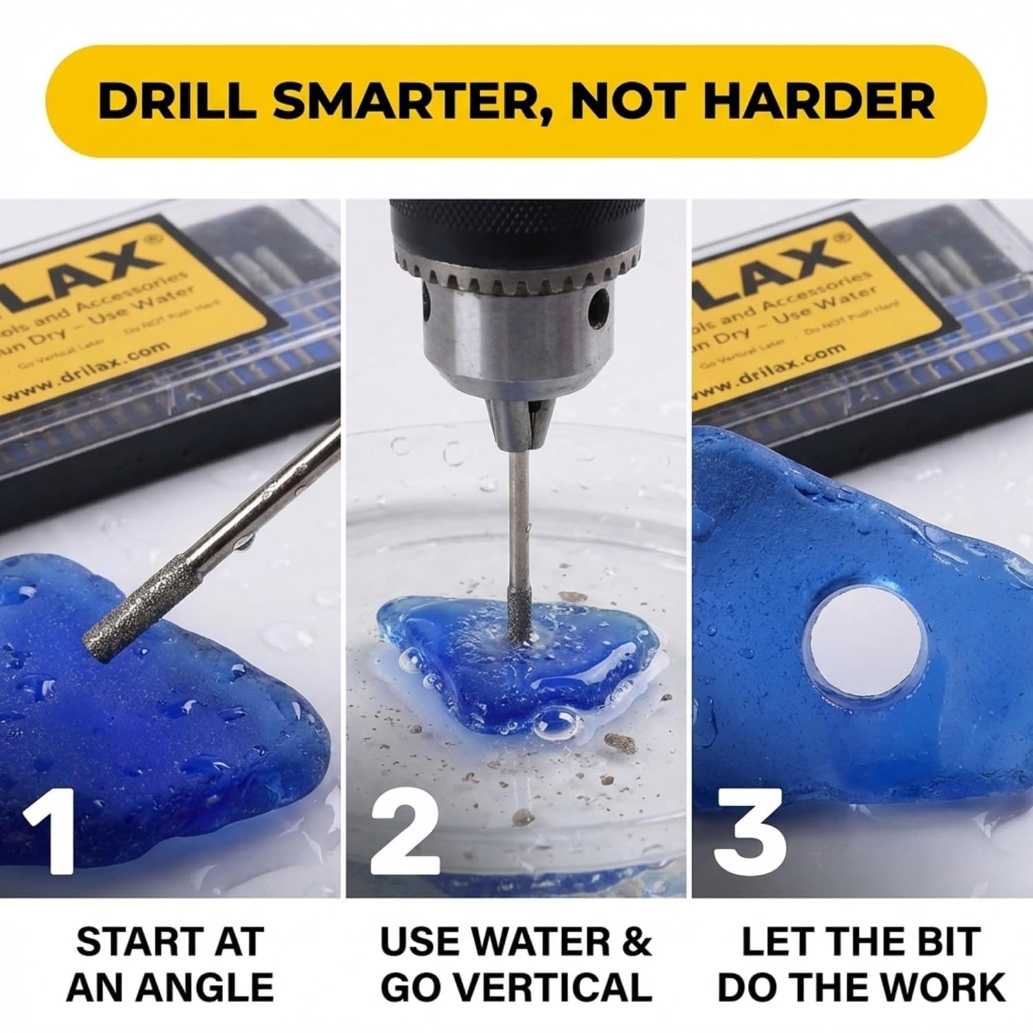 Drilax 30-Pc Diamond Drill Bit Set, 15x 2mm & 15x 3mm, 1/8 Inch Shank Dremel Compatible for Glass, Sea Glass, Gemstones, Ceramic & Lapidary Jewelry Making