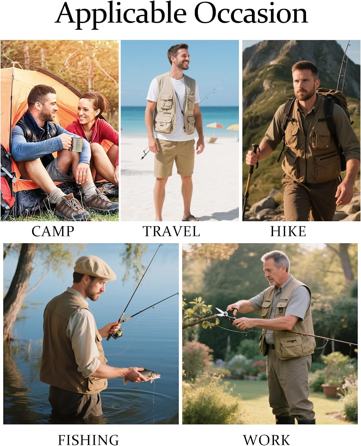 Flygo Men's Fishing Vest Utility Lightweight Outdoor Travel Safari Photo Cargo Vest with 16 Pockets