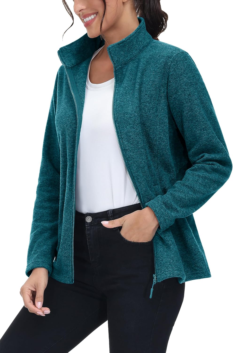 MAGCOMSEN Womens Fleece Zip Up Jacket with Pockets Lightweight Soft Coat