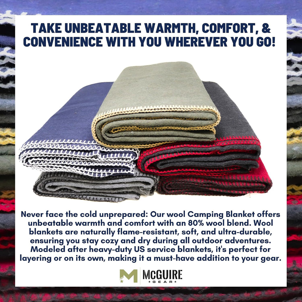M MCGUIRE GEAR Heavy Duty Wool Blanket, Survival, Emergency, and First Aid Use – Mil-Spec, Fire Retardant, Durable Outdoor Wool Blankets for Camping. - Maroon, (64 x 90 inches)