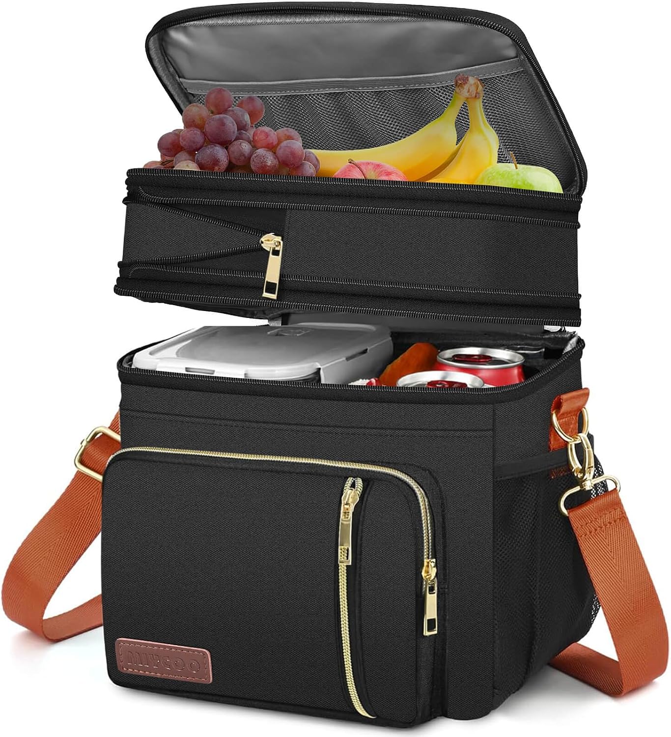 MIYCOO Lunch Bag for Women & Men, Expandable Double Deck Lunch Box, 15L