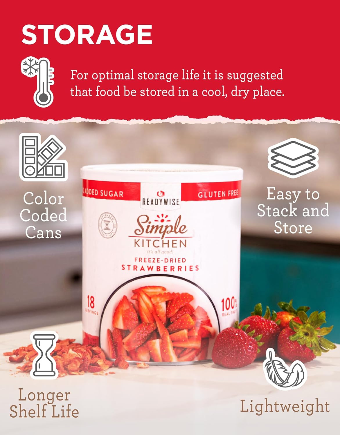 SIMPLE KITCHEN Camping and Outdoors Freeze Dried Strawberries 18 Servings