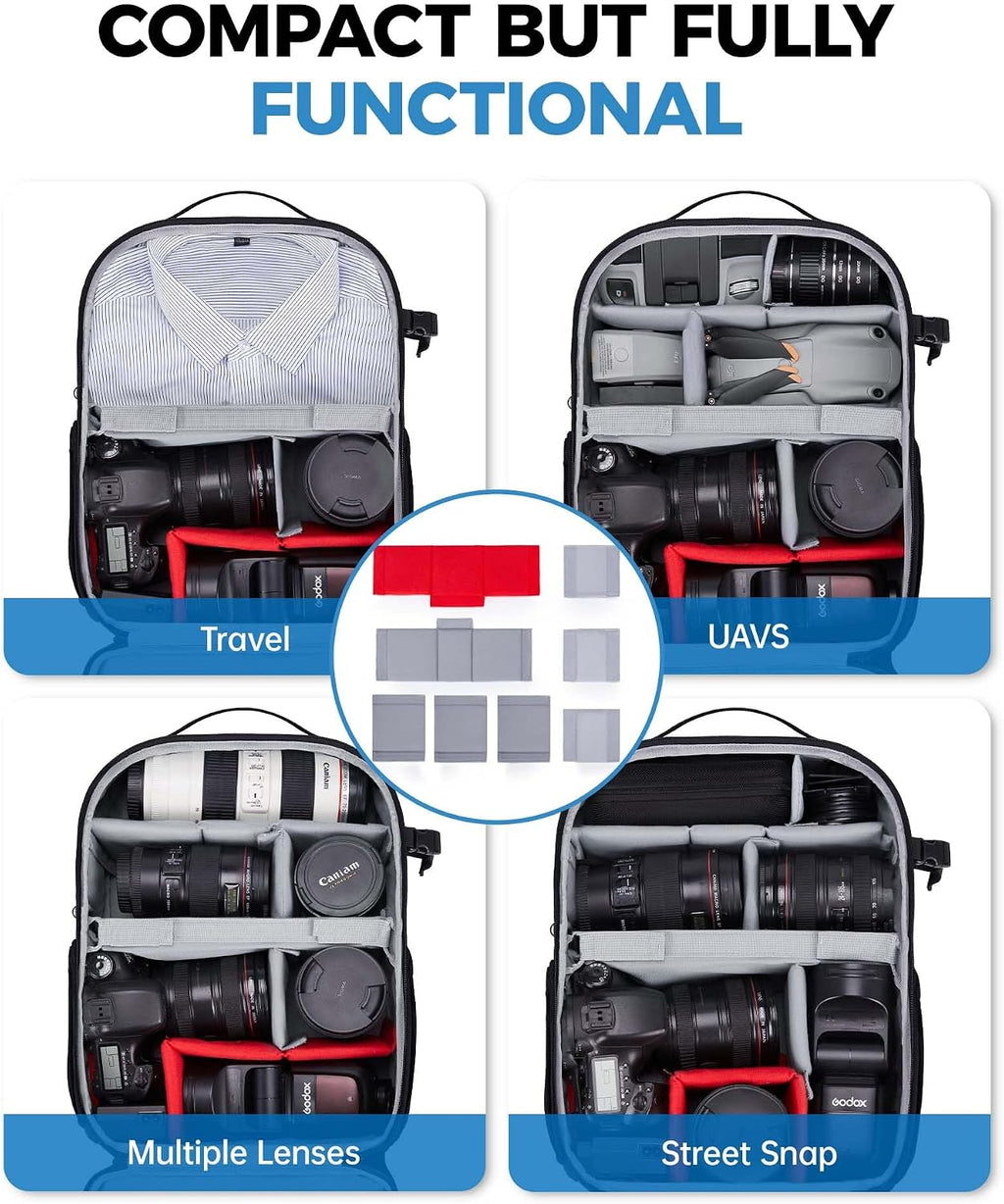 BAGSMART Camera Bag for DSLR, Waterproof Camera Backpacks for Photographers, Camera Case with Laptop Compartment-15.6" Black