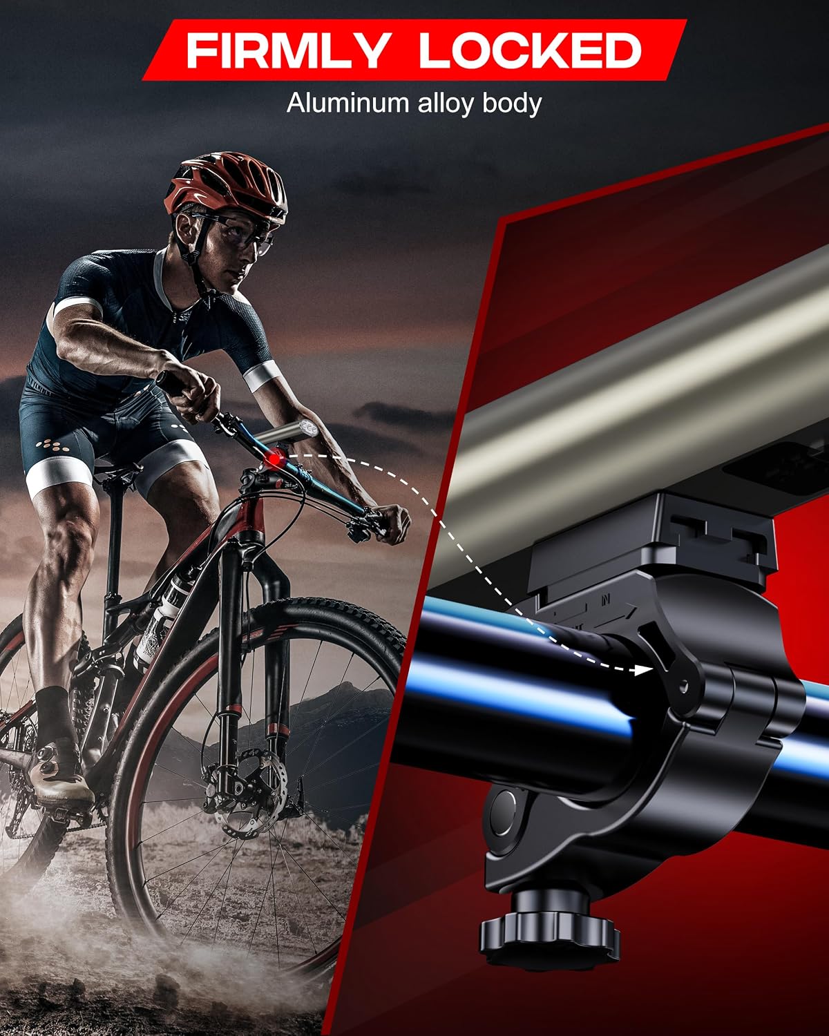 High Lumen Bike Light Set, Prasky Rechargeable Bicycle Lights Front and Rear, Super Bright LED Headlight, IP65 Waterproof Multiple Modes Road Mountain Bike Lights for Night Riding