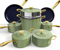 Nuwave Lux LE 13Pc Ceramic Cookware Set with Elegant Gold Handle, PFAS Free