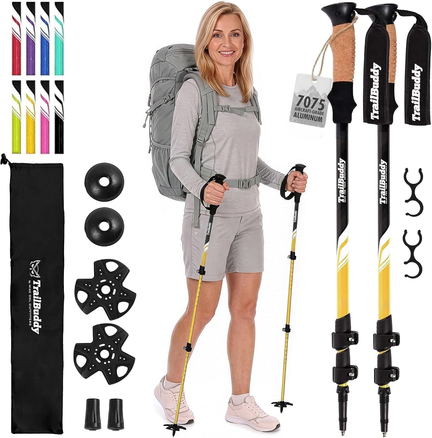 TrailBuddy Trekking Poles – Lightweight 7075 Aluminum Hiking Poles for Women, Men & Seniors – Collapsible Walking Sticks for Travel, Trails & Balance
