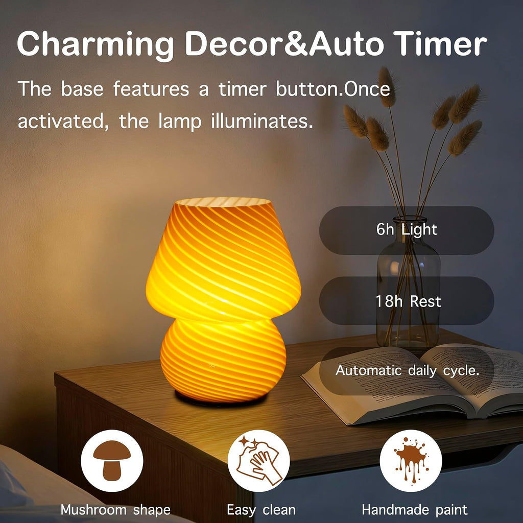 ULAROOM Battery Operated Mushroom Lamp-Vintage Small Table Lamps with Timer, Cordless Battery Powered Bedside Lamp for Bookshelf/Bedroom/Kitchen/Living Room/Shelf/Entryway Decor Aesthetic,Orange