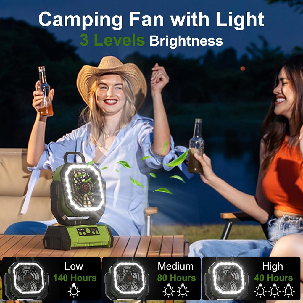 Honesorn 20000mAh Battery Powered Fan with LED Light & Remote, Green