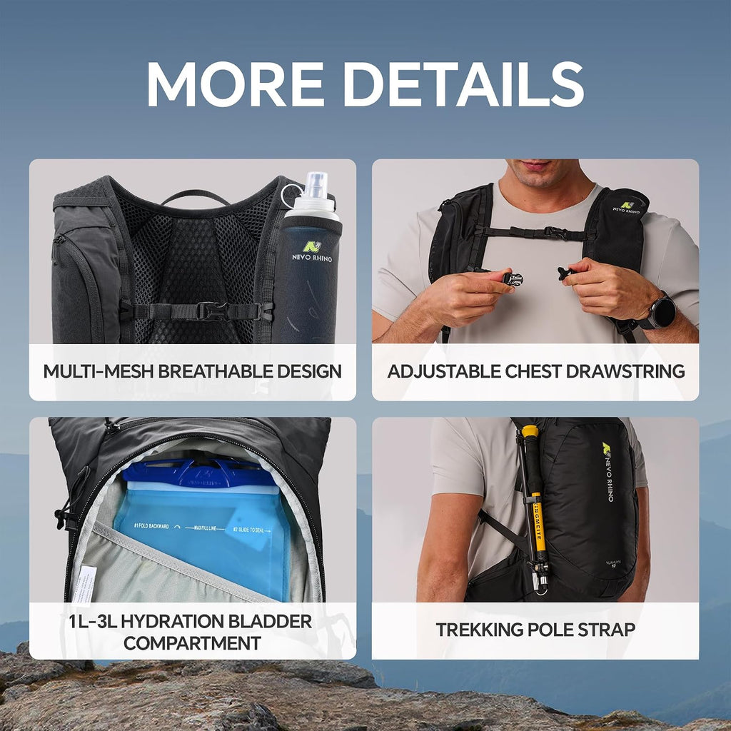 N NEVO RHINO 17L Hydration Backpack, Water Backpack with 500ml Soft Flask