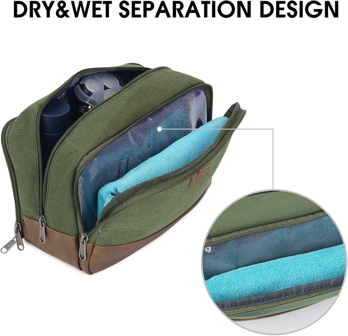 WANDF Travel Toiletry Bag for Men, Canvas Shaving Dopp Kit