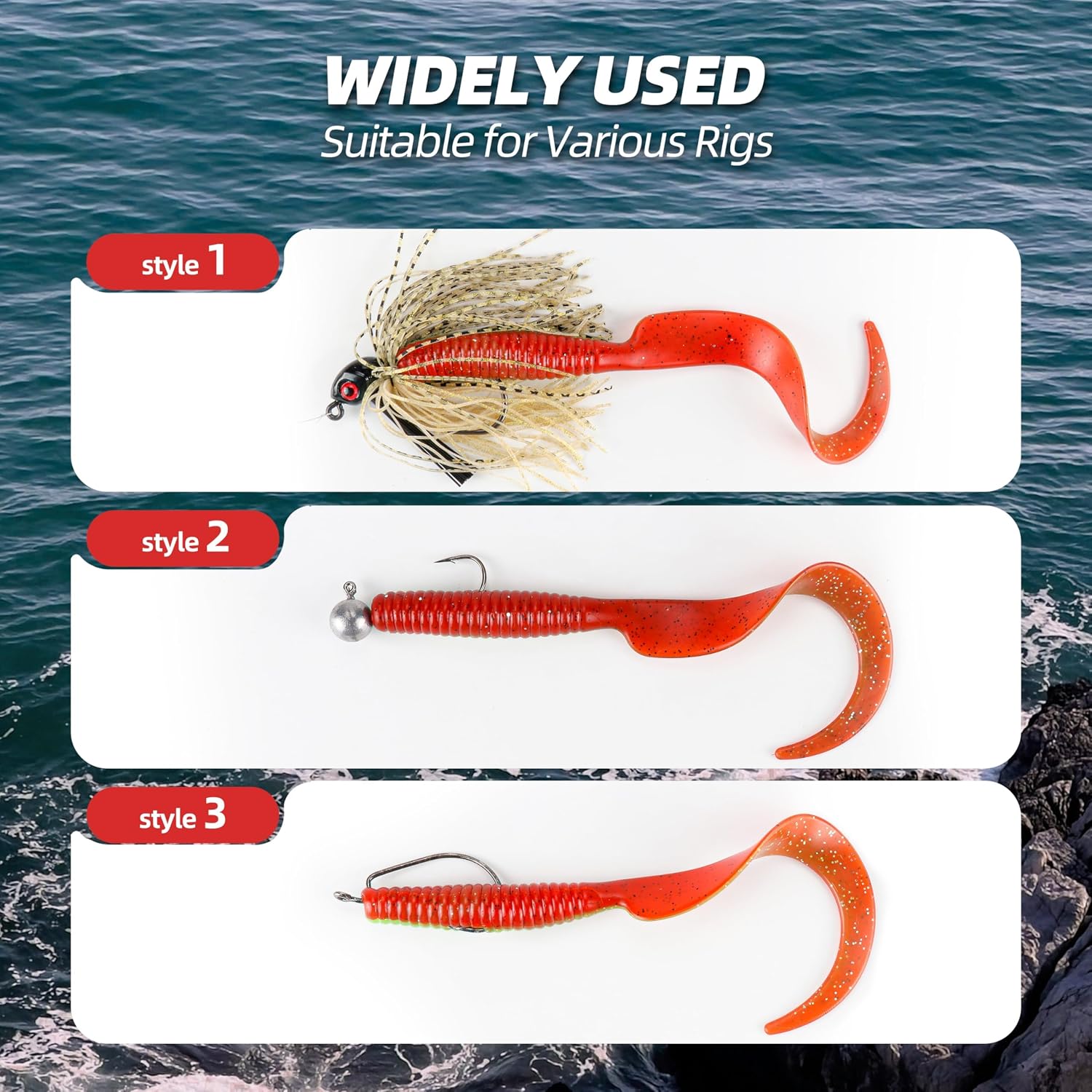Curly Style Tail Worms Fishing Lures – Realistic Wavy Tail Soft Bait Grub Swimbaits for Saltwater & Freshwater Fishing, Available in 4 Inch & 6 Inch, Perfect for Bass, Trout, Crappie, & More