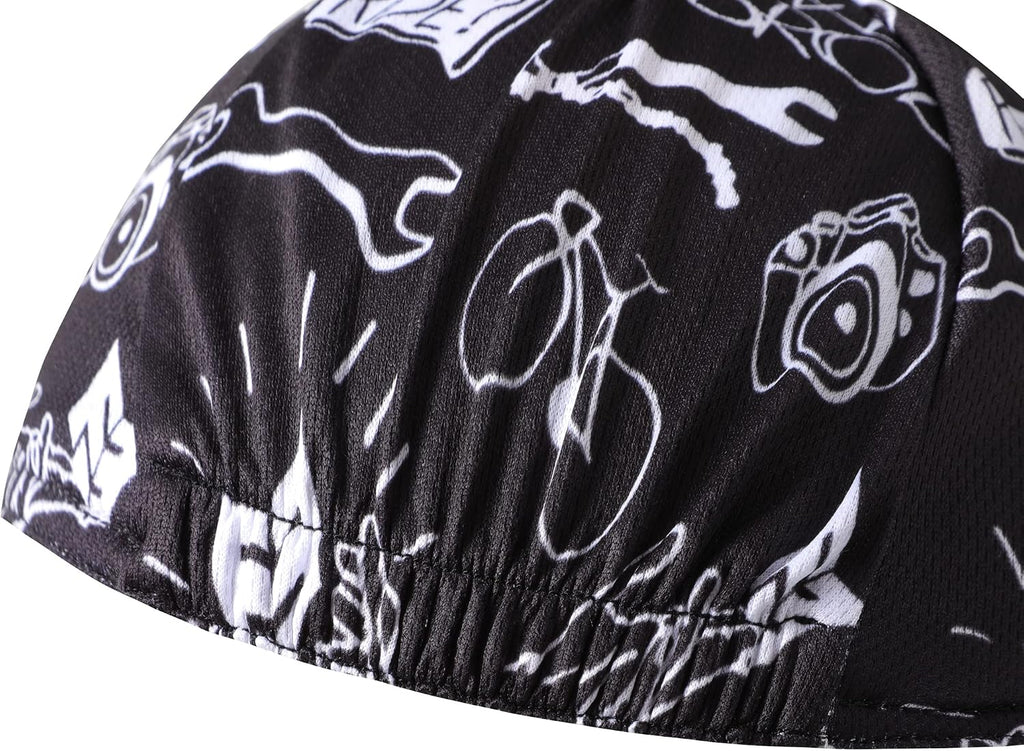 Black Cycling Cap - Polyester Funny Cycling Hat-Under Helmet - Cycling Helmet Liner Breathable&Sweat Uptake
