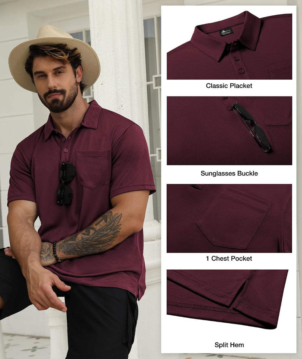 SCODI 5 Pack Mens Pocket Polo Shirts Short Sleeve Golf Casual Work T-Shirt