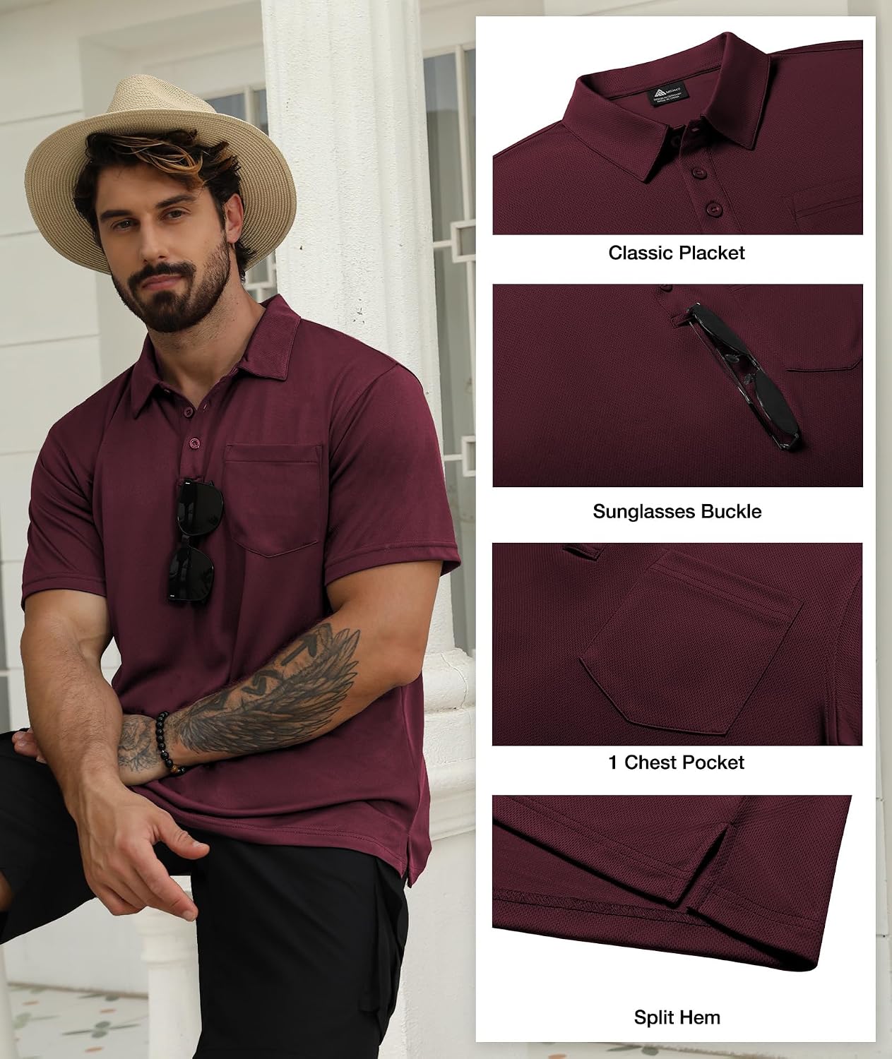 SCODI 5 Pack Mens Pocket Polo Shirts Short Sleeve Golf Casual Work T-Shirt