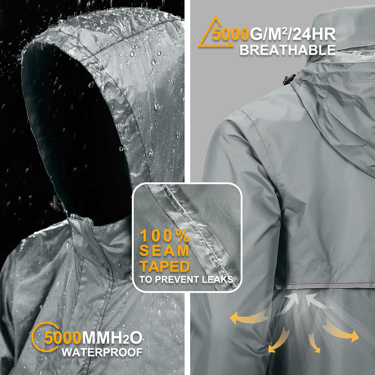 Outdoor Ventures Men's Rain Jacket Waterproof Lightweight Packable Pullover