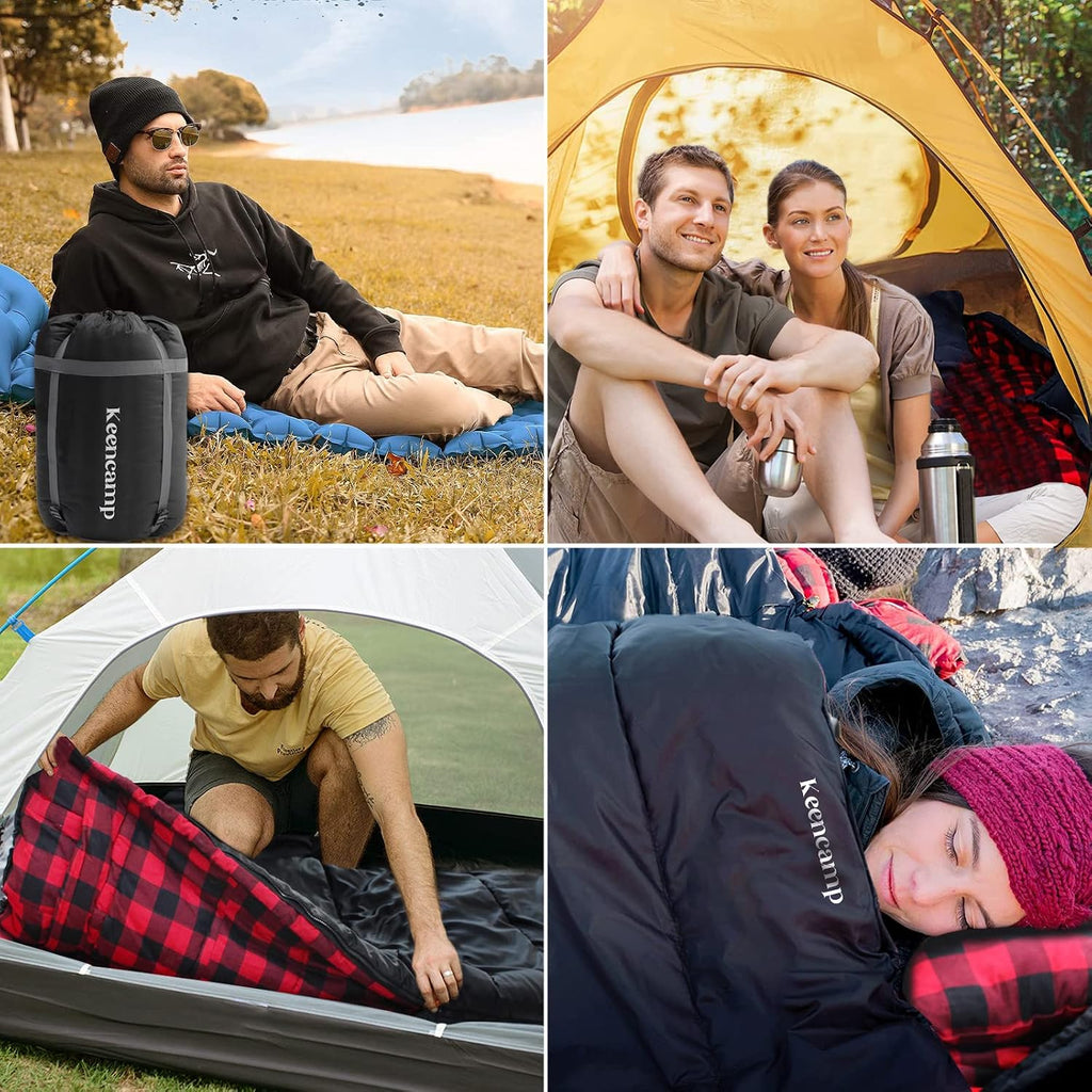 Keencamp 0 Degree Sleeping Bag Cotton Flannel Winter Cold Weather for Adults XXL Sleeping Bag 4 Season Big and Tall with Pillow Compression Sack