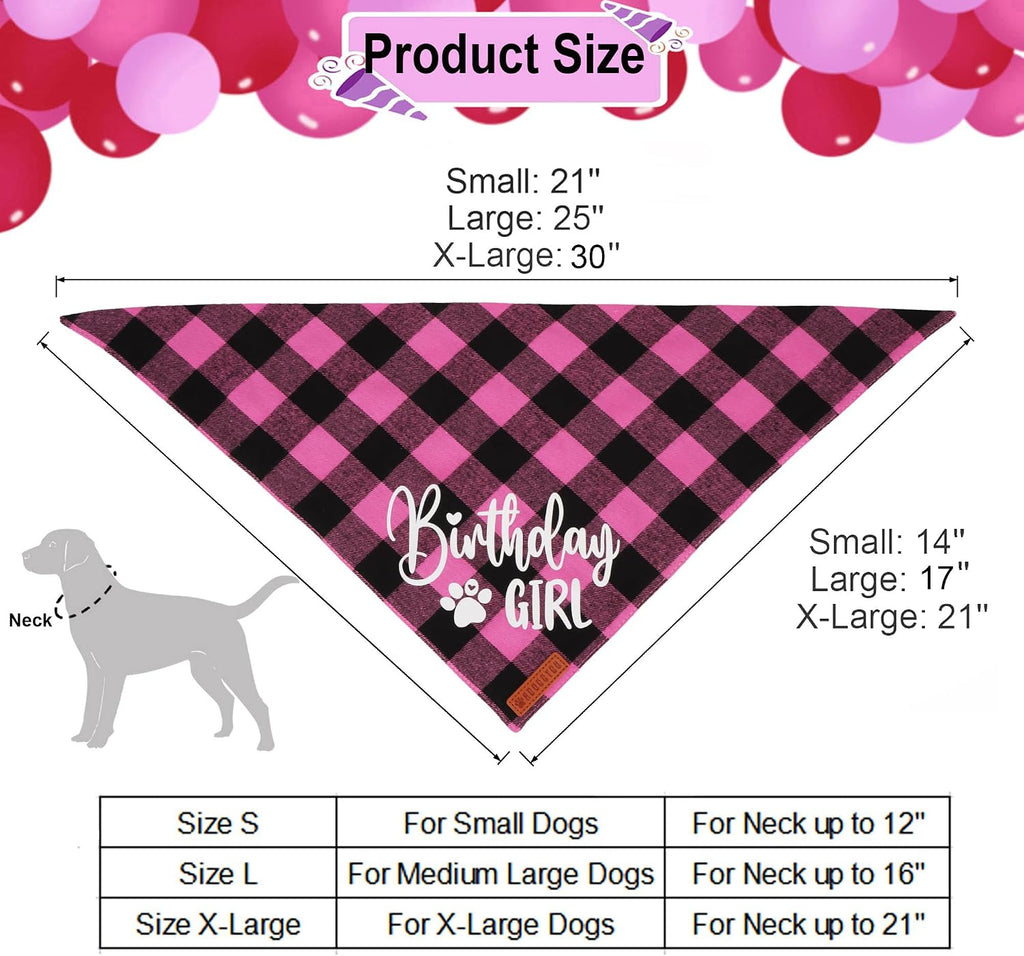ADOGGYGO Dog Birthday Hat, Pink Plaid Birthday Dog Bandana Set, Small