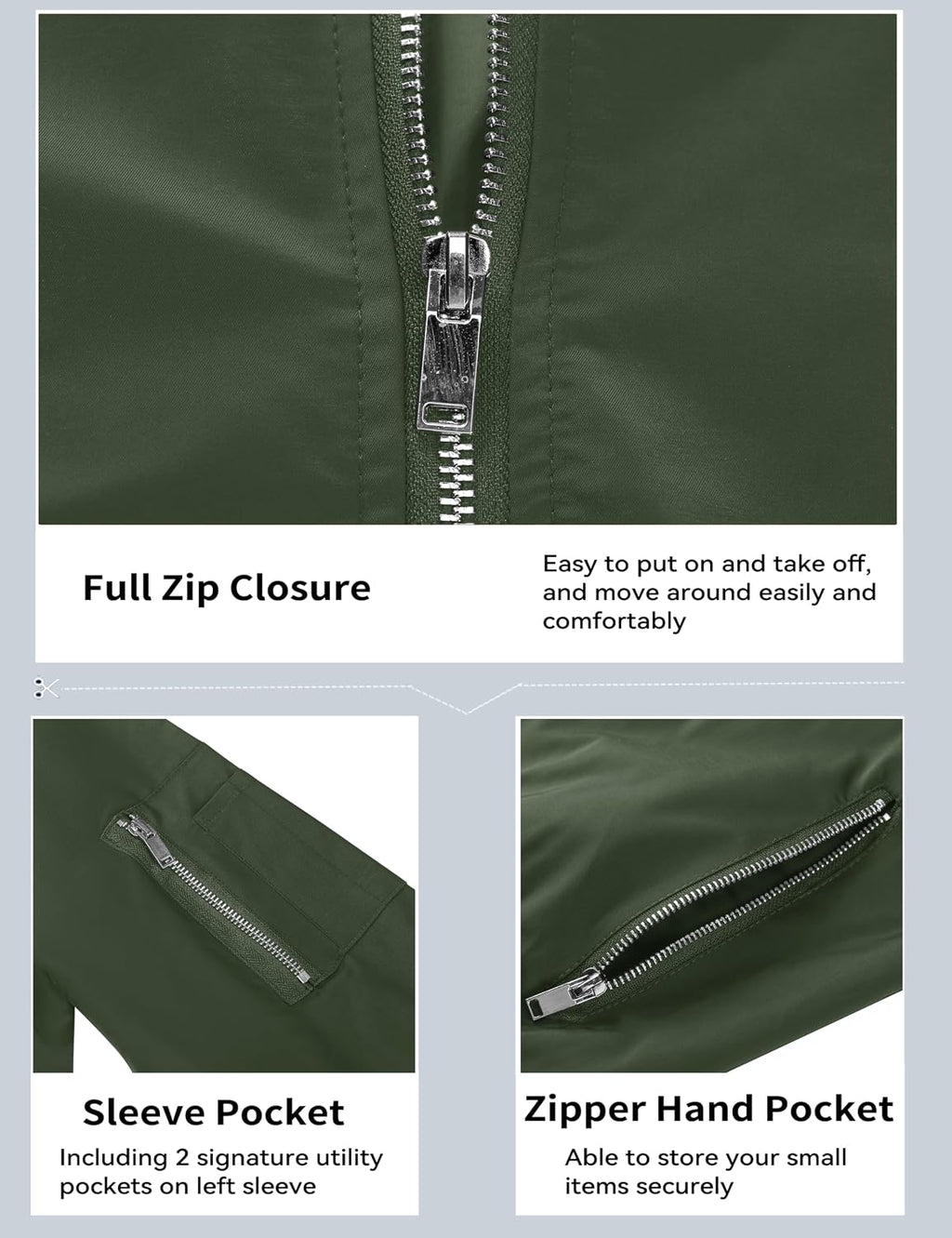 MAGCOMSEN Bomber Jacket Men Light Jacket Windproof Windbreaker Jacket Lightweight Bomber Jacket Casual Army Green M