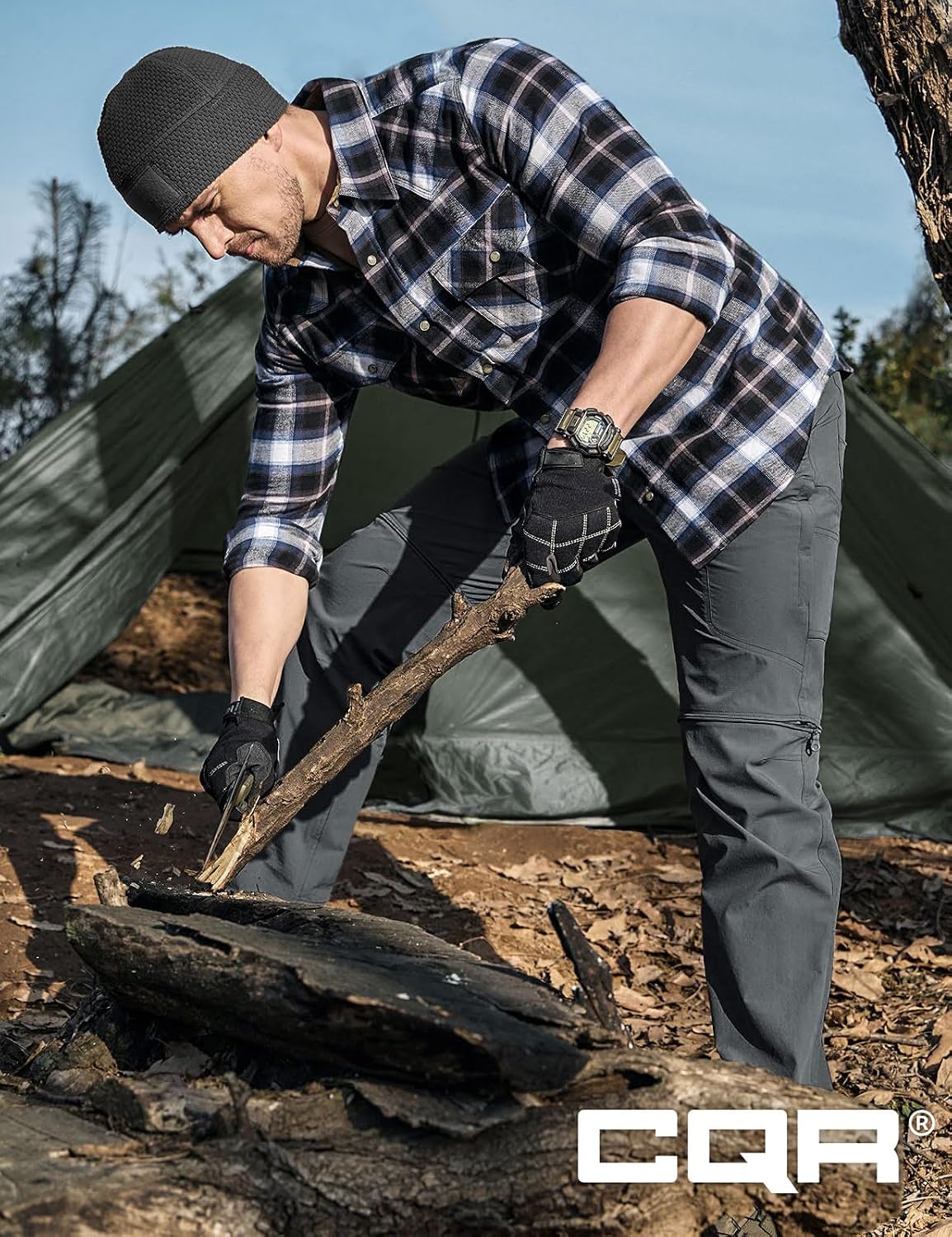 CQR Men's Convertible Cargo Tactical Pants, Water Resistant Outdoor Hiking Pants, Zip Off Lightweight Stretch Work Pants