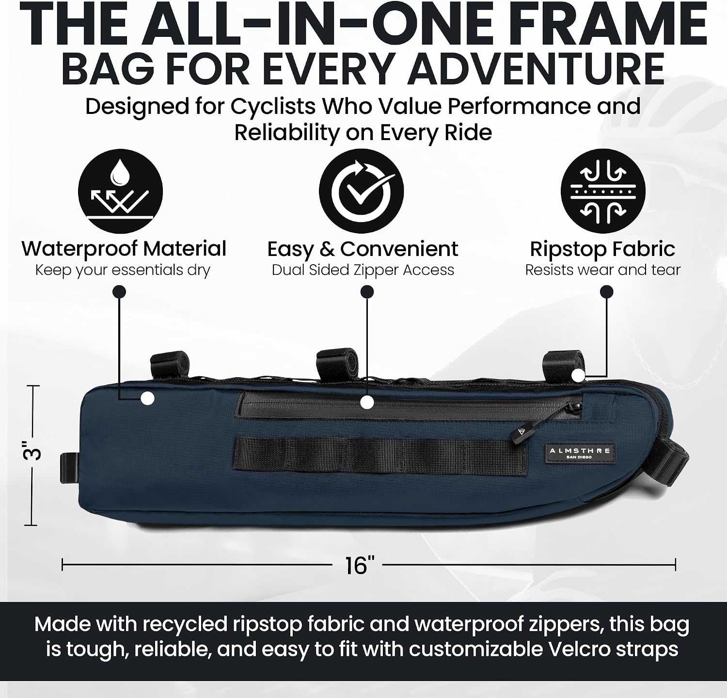 ALMSTHRE Bike Frame Bag | Weather-Resistant, Waterproof Zippers & Dual-Sided Access for Road, MTB, and Ebike Frames