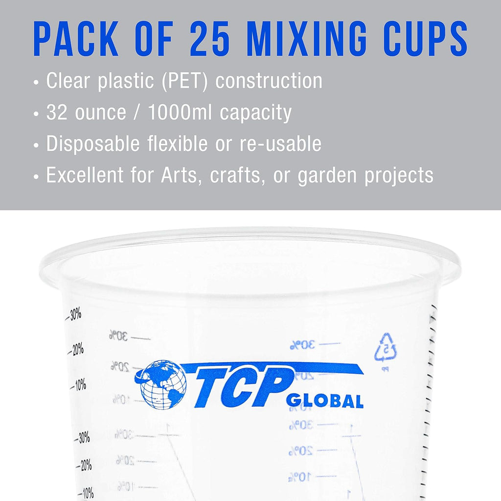 TCP Global 32 oz. (1000ml) Graduated Plastic Mixing Cups (Box of 25)