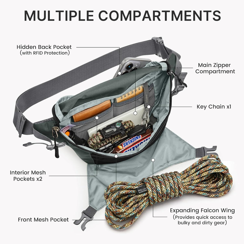 G4Free Fanny Pack for Men Crossbody Belt Bag Waist Pack with RFID Blocking Travel Hiking, Grey