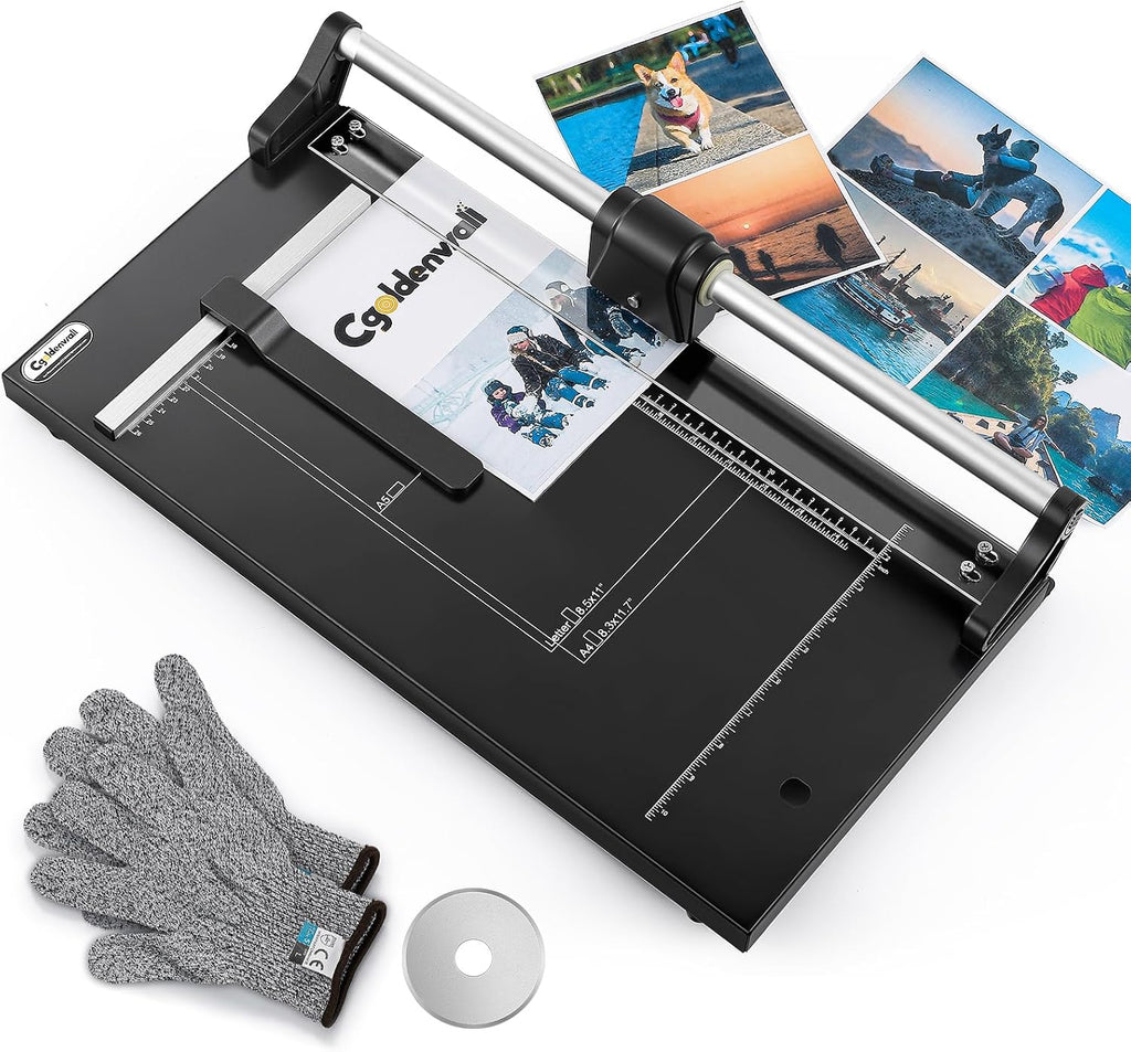 CGOLDENWALL A2 Rotary Paper Trimmer, 12 Sheets, w/Extra Blade & Gloves, for Cardstock Photo, Heavy Duty Paper Cutter for Offices Schools Crafts (24.8 Inch Cut Length)