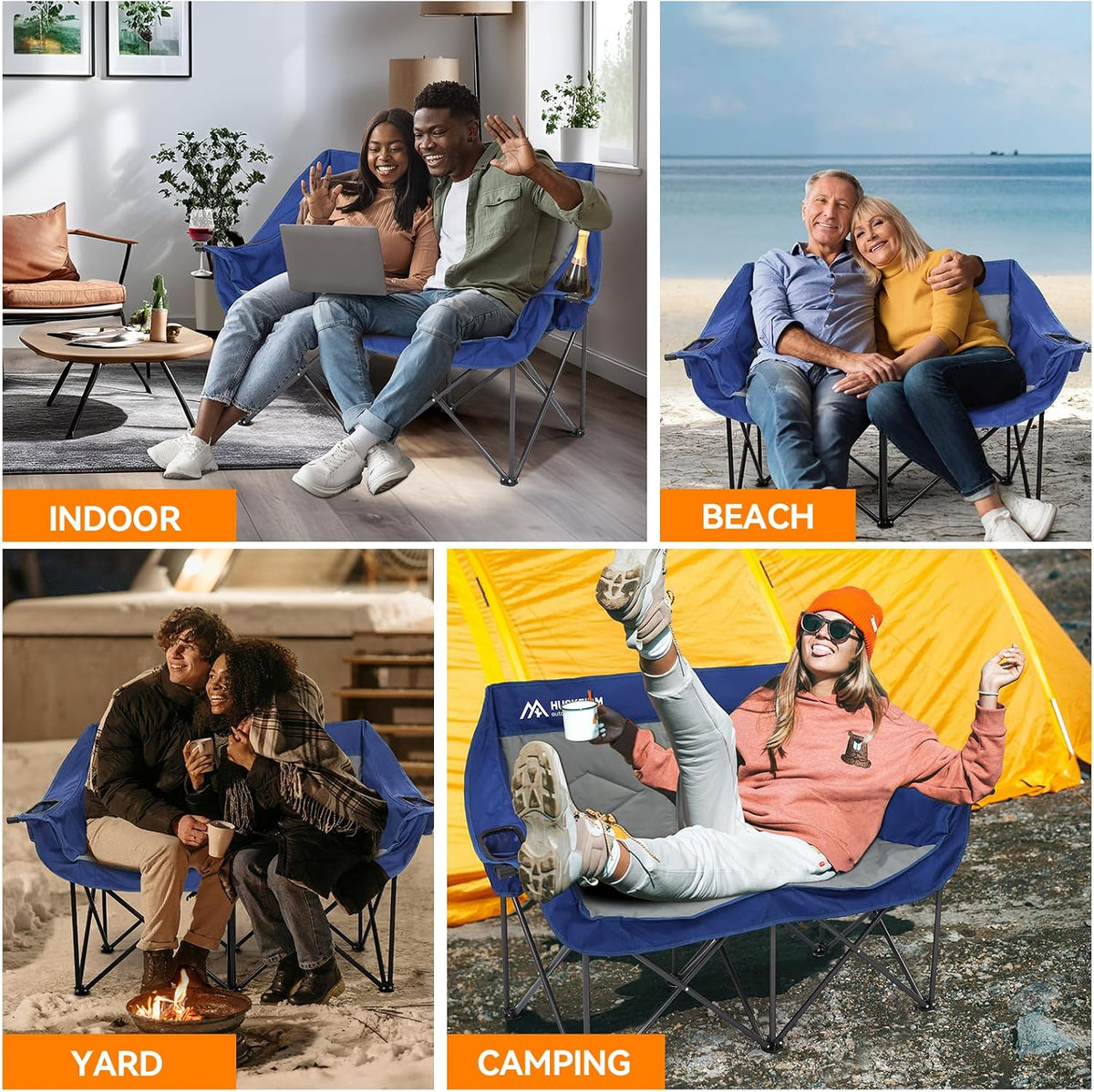 Oversized Double Camping Chairs for Adults, 2 Person Camping Chair, Blue