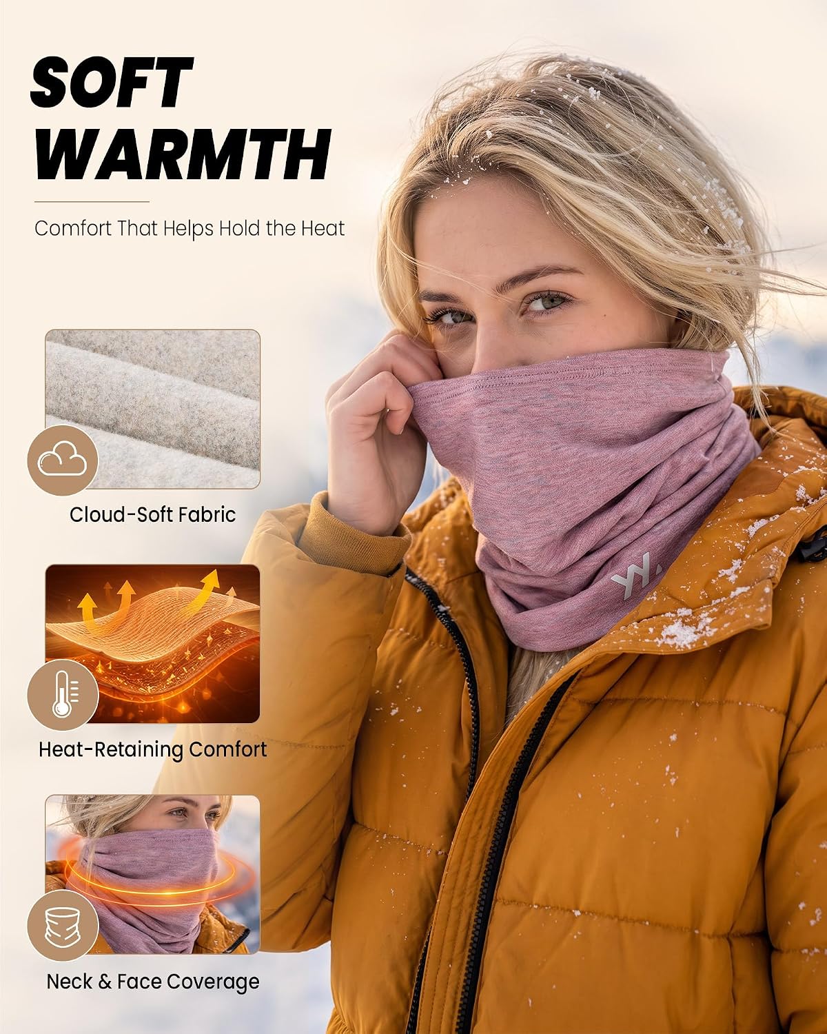 YANIKY Winter Neck Warmer, Wool Neck Gaiter Fleece Scarf, Windproof Face Cover Mask for Men Women
