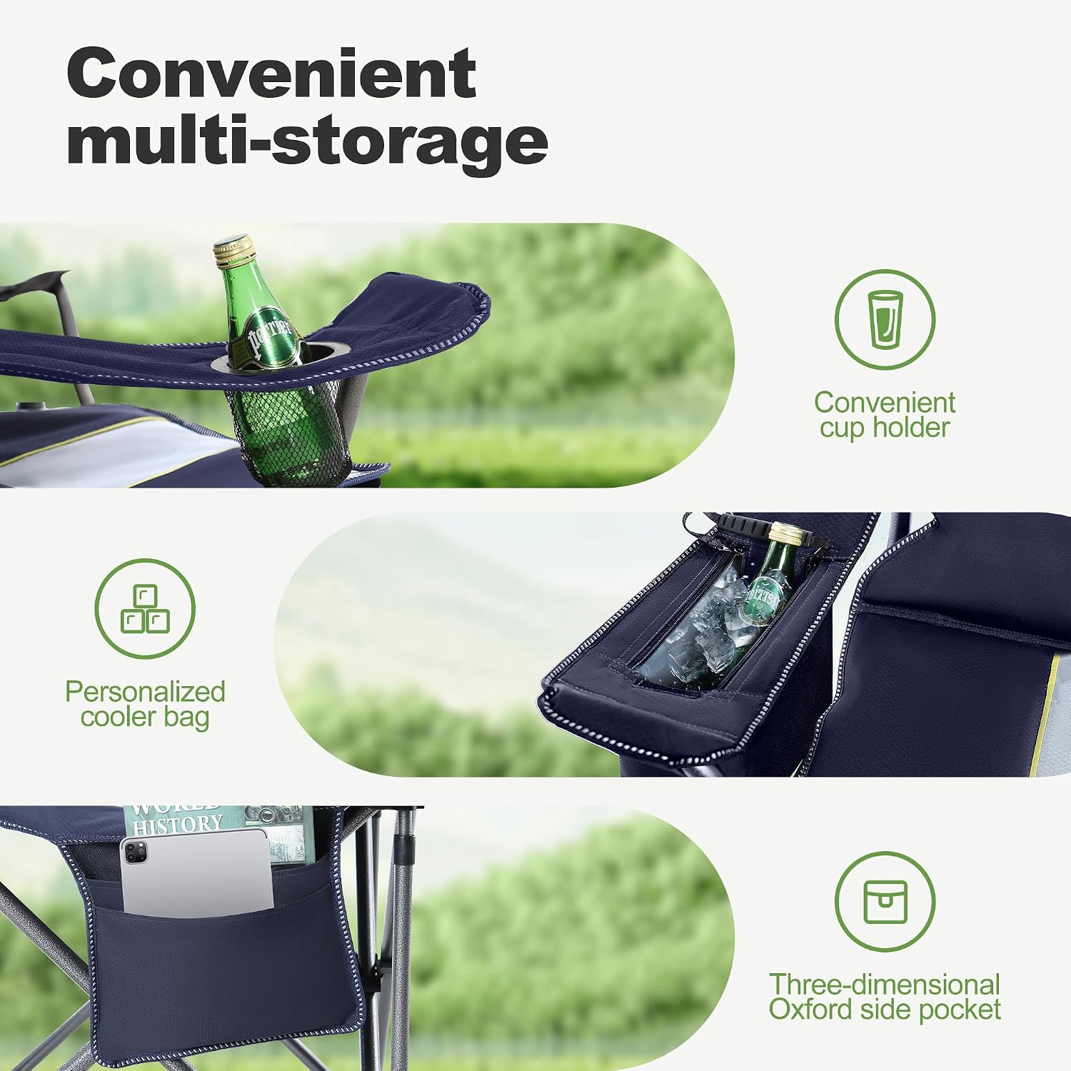 LET'S CAMP Folding Camping Chair Oversized Heavy Duty Padded Outdoor Chair