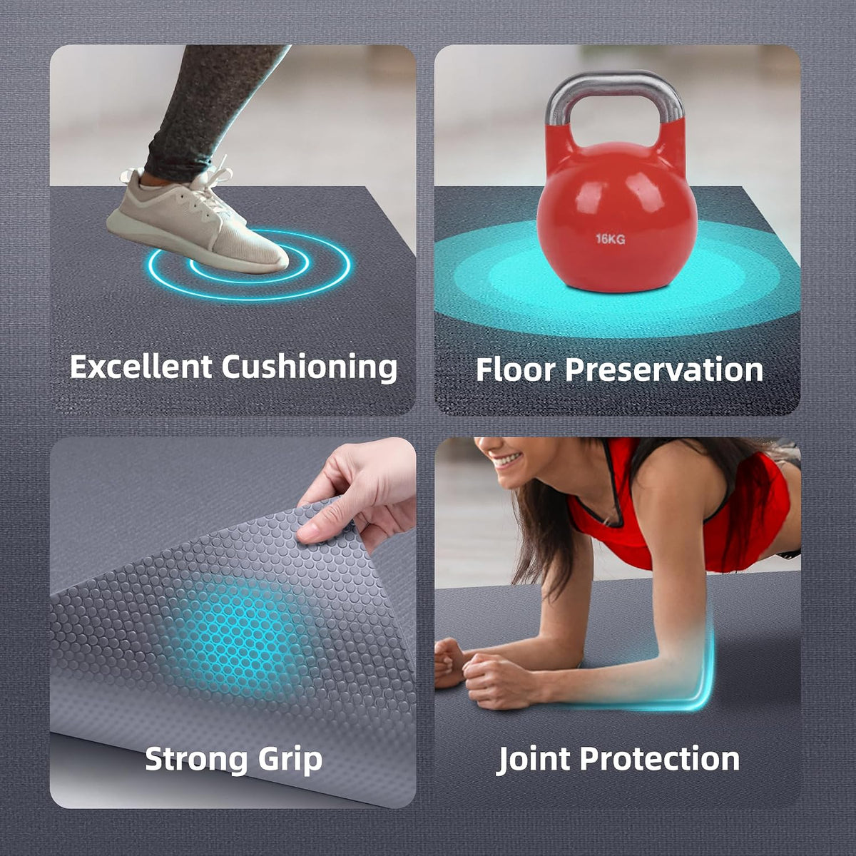 GymCope Large Exercise Mat for Home Workouts, 12x6/10x6/9x6/8x6/7x5/6x4 ft