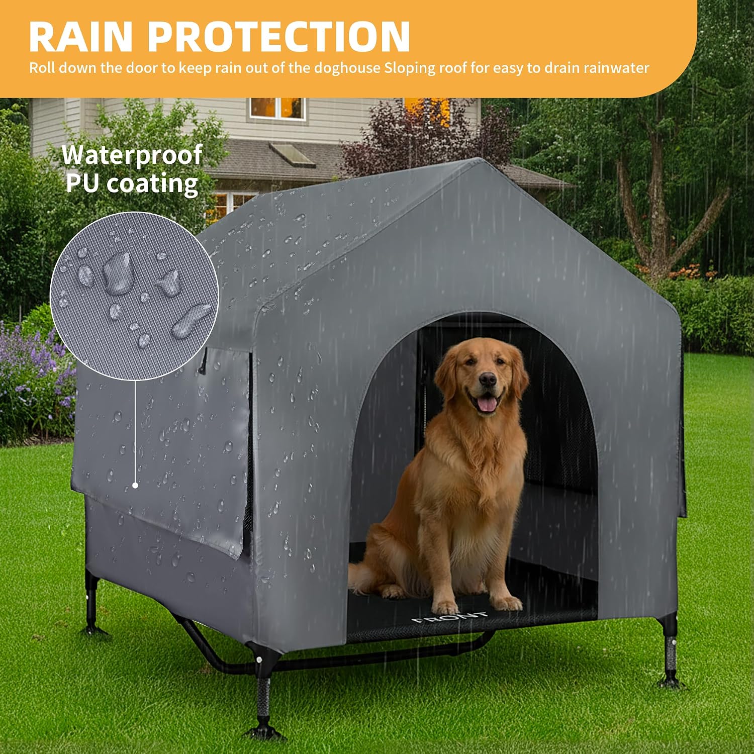 Dog House, 42” Large Dog House Outdoor Indoor Elevated Dog Cot Bed