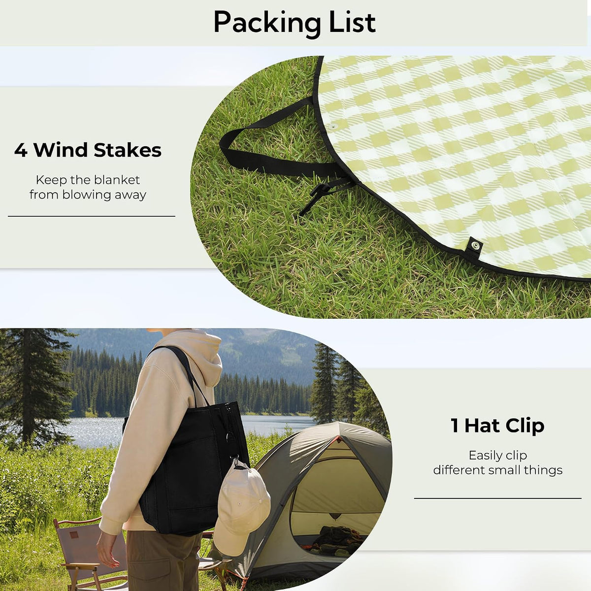 GRANNY SAYS 2-in-1 Waterproof Picnic Blankets & Tote Bag for Camping, Black