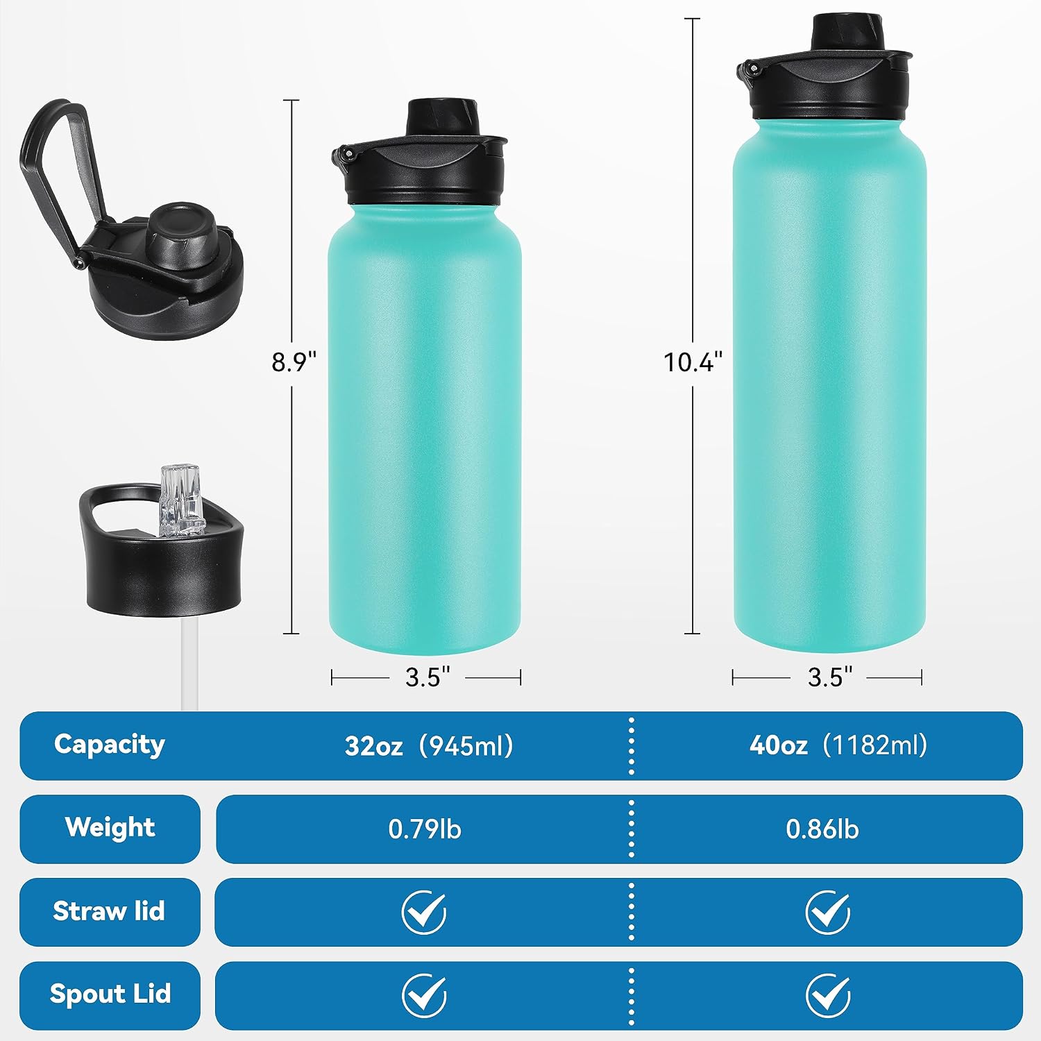 VEGOND 32 oz Insulated Water Bottle Bulk Stainless Steel Metal Water Bottles with Leak Proof Straw Lid & Spout Lid, Wide Mouth Double Walled Vacuum Travel Sports Bottle, 8 Pack