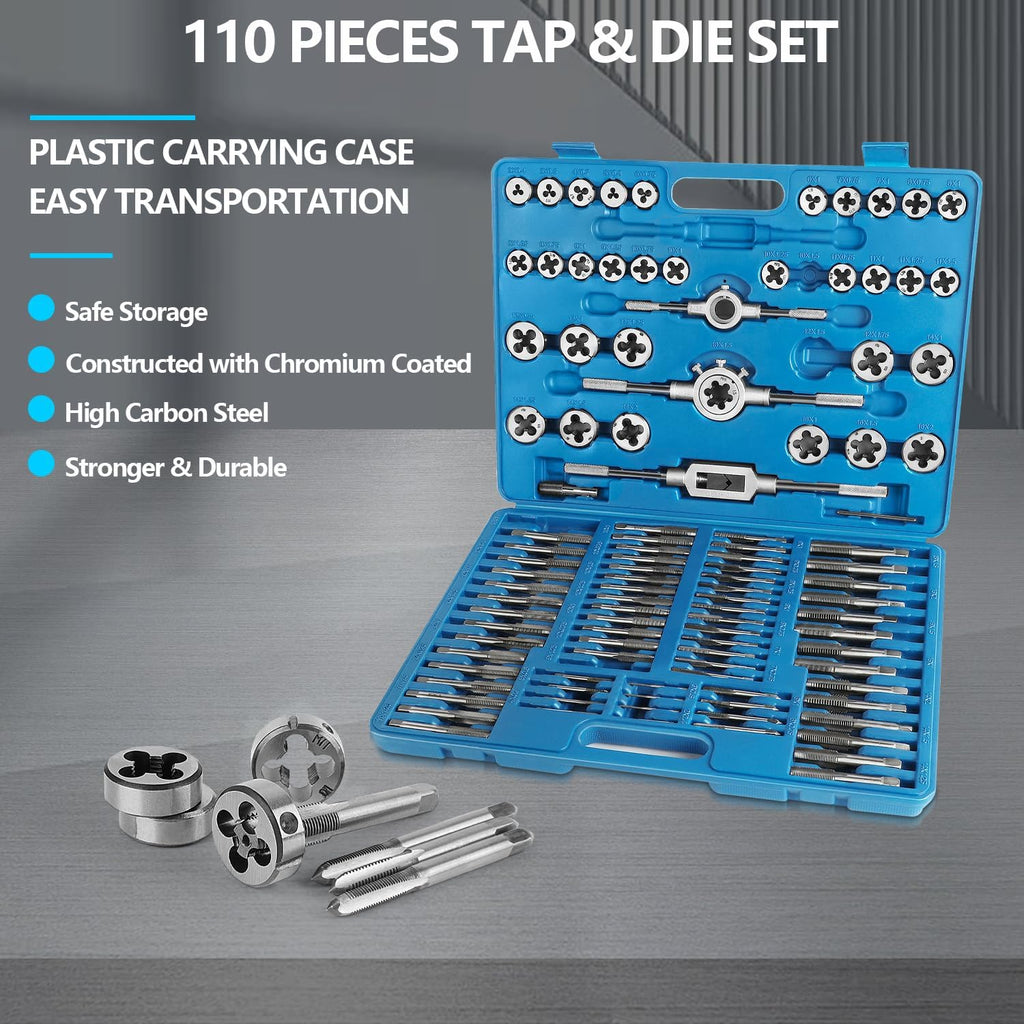110PCS Metric Tap and Die Set, Metric Size M2-M18 Rethreading Kit