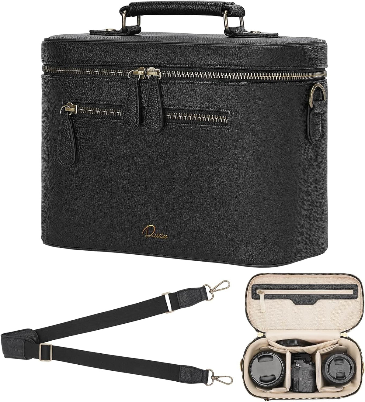Camera Sling Bag, Waterproof PU Leather Crossbody Camera Case for Photographers, Small Shoulder Bag Compatible for Canon Nikon Sony (Black)