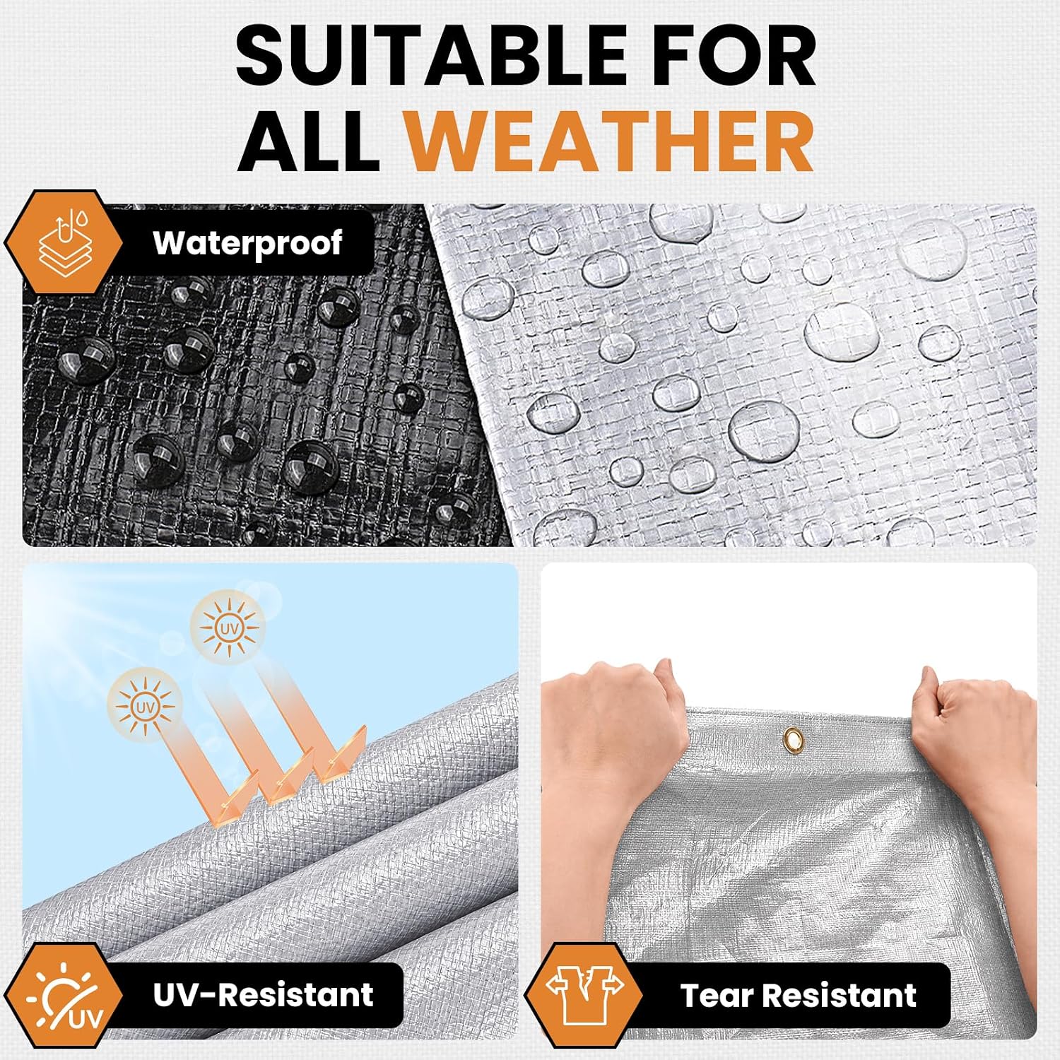 16 Mil 10x10 FT Heavy Duty Waterproof Tarps for Outdoor, Silver