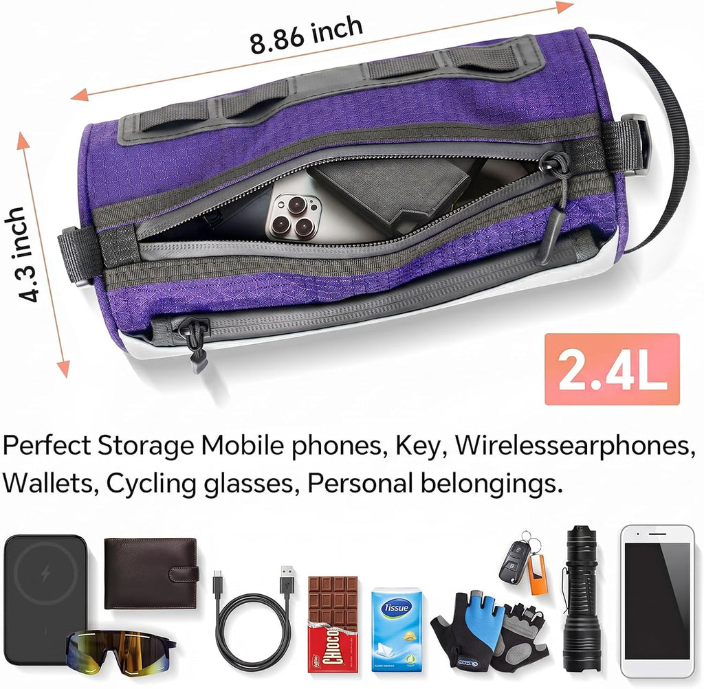 Waterproof Bike Handlebar Bag for E-bike & Bicycle 2.4L Front Storage Bag