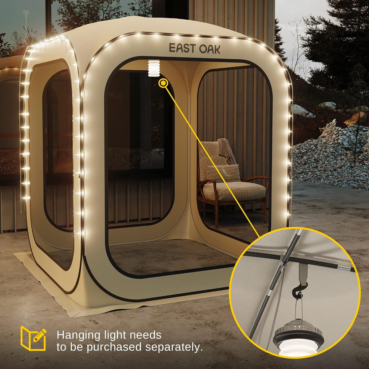 East Oak Pop up Screen Tent with Mosquito Netting, Portable Screen House Canopy Shelter, 6 x 6 FT Instant Screen Gazebo & UPF 50+ UV Protection for Patio, Backyard, Deck & Outdoor Activities, Beige