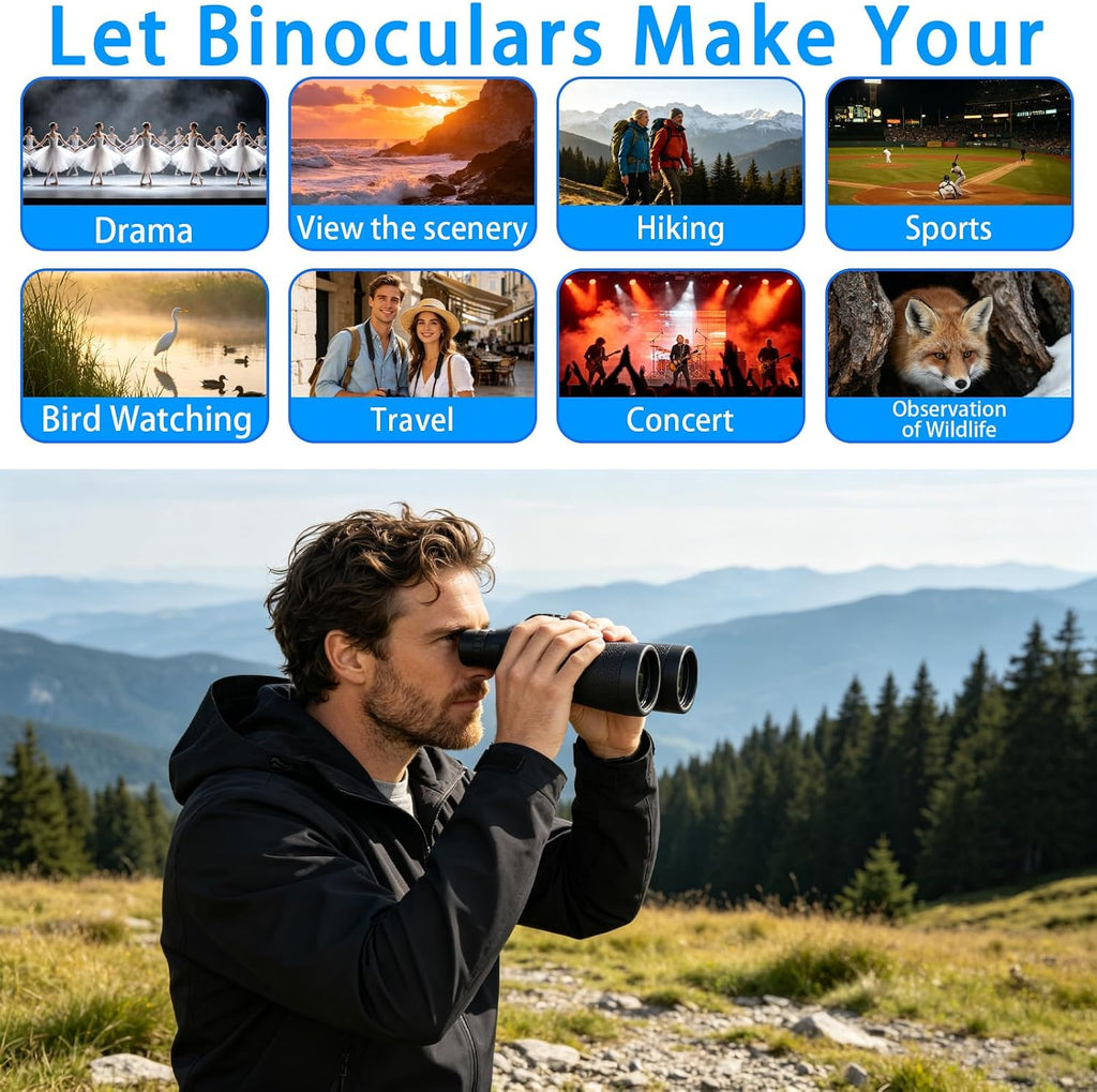10x50 Binoculars for Adults and Teen, High Powered Professional Binoculars with 26mm Large Eyepiece, BAK4 Prism & FMC Lens, Suitable for Bird Watching, Hunting, Travel, Stargazing and Sport Games