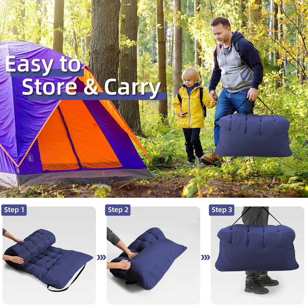 Fragess Portable Camping Cot, Sleeping Cot for Adult, 28" Extra Wide Heavy Duty Folding Cot Max Load 600LBS with Thick Mattress, Portable Camping Bed for Camp Outdoor/Office, Home Nap (Blue)