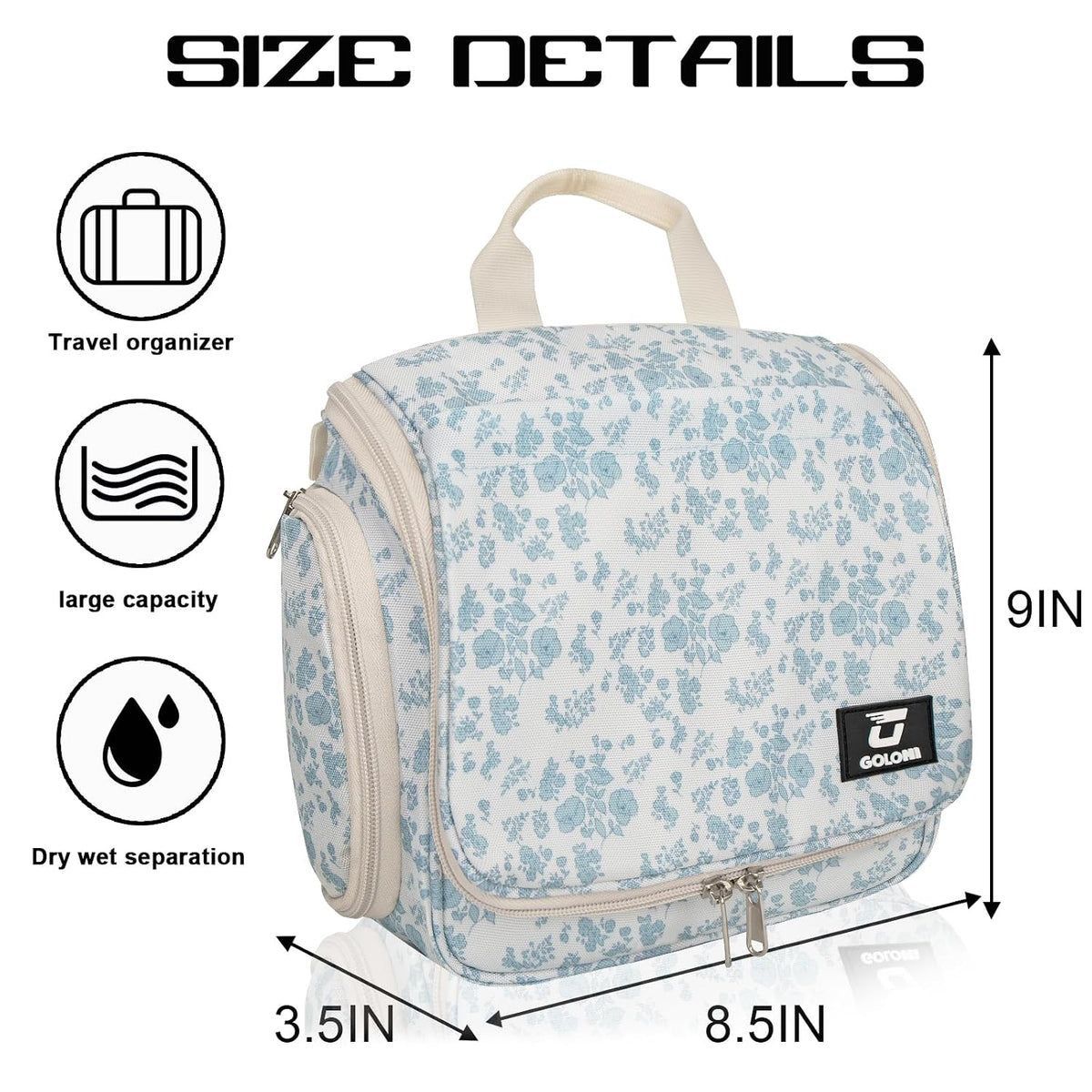 Goloni Hanging Toiletry Bag for Men Women, Water-Resistant Organizer