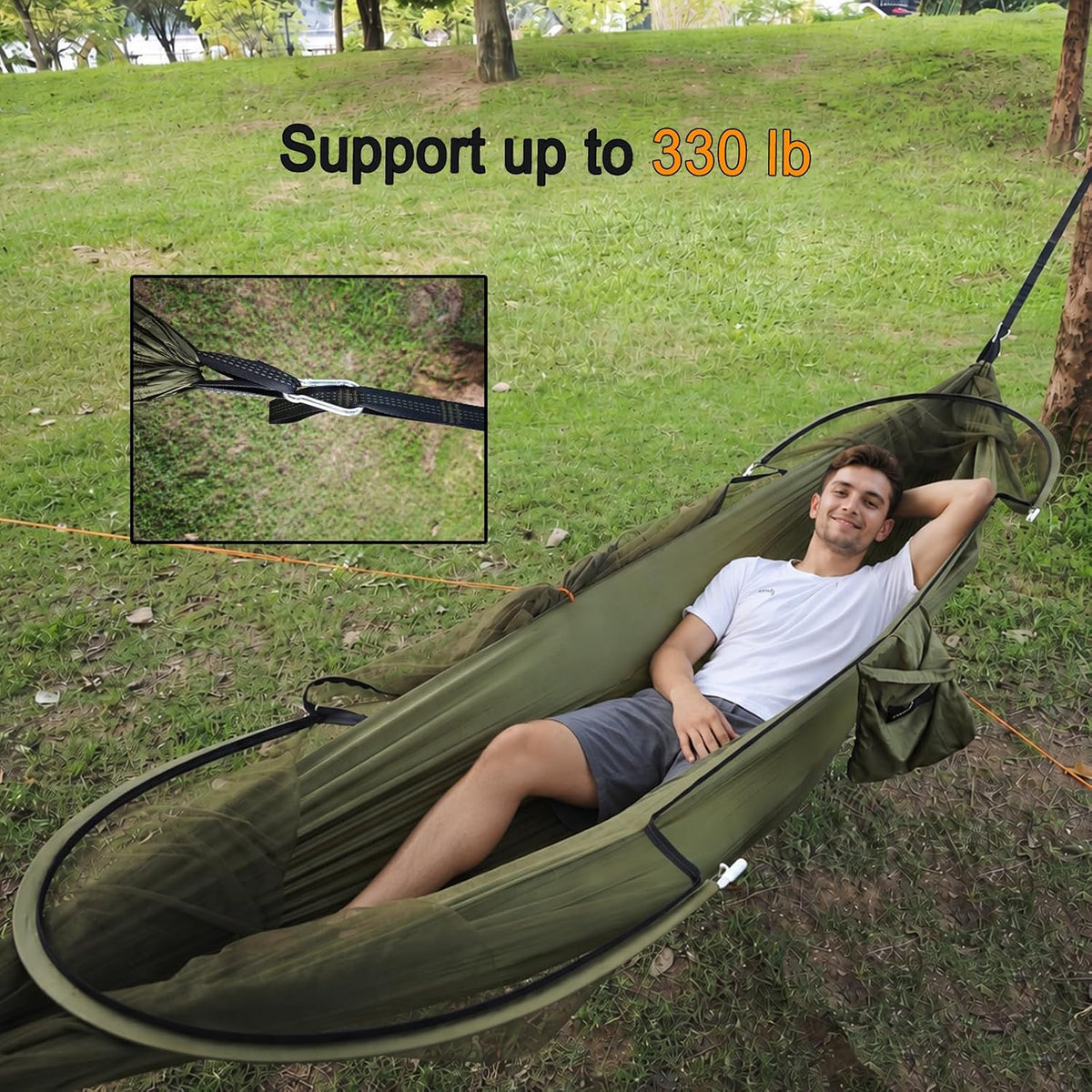 OdZMers Hammock with Mosquito Net, 1-Person Pop Up Camping Hammock Tent