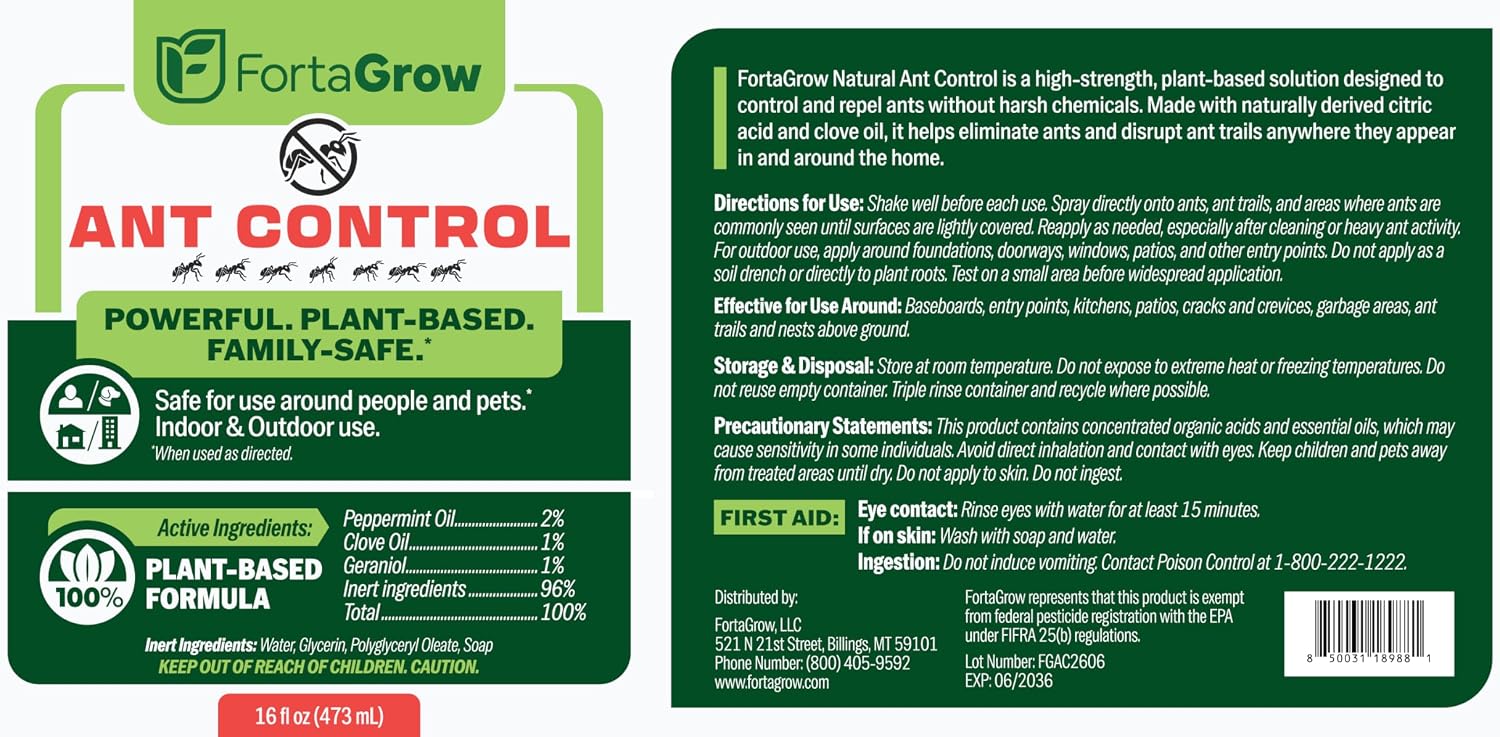 All-Natural Ant Control & Repellent Spray (16oz) – Ready-to-Use Peppermint, Clove & Geraniol Essential Oil Pest Defense – Safe for Indoors, Outdoors, Kids & Pets