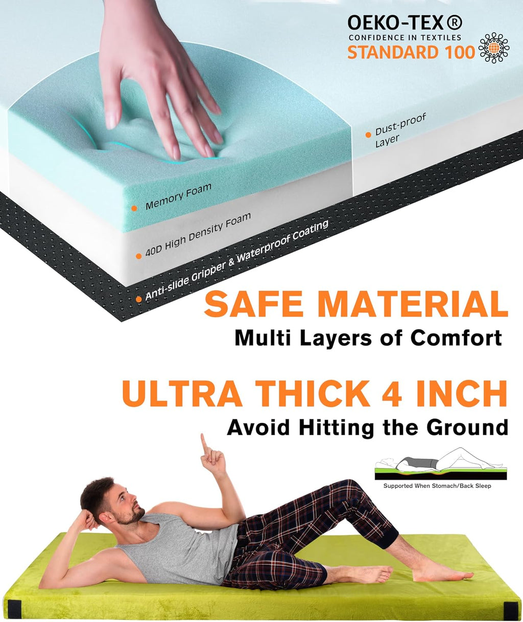 Memory Foam Camping Mattress, Extra Thick 4 Inch Dual Layer Sleeping Pad