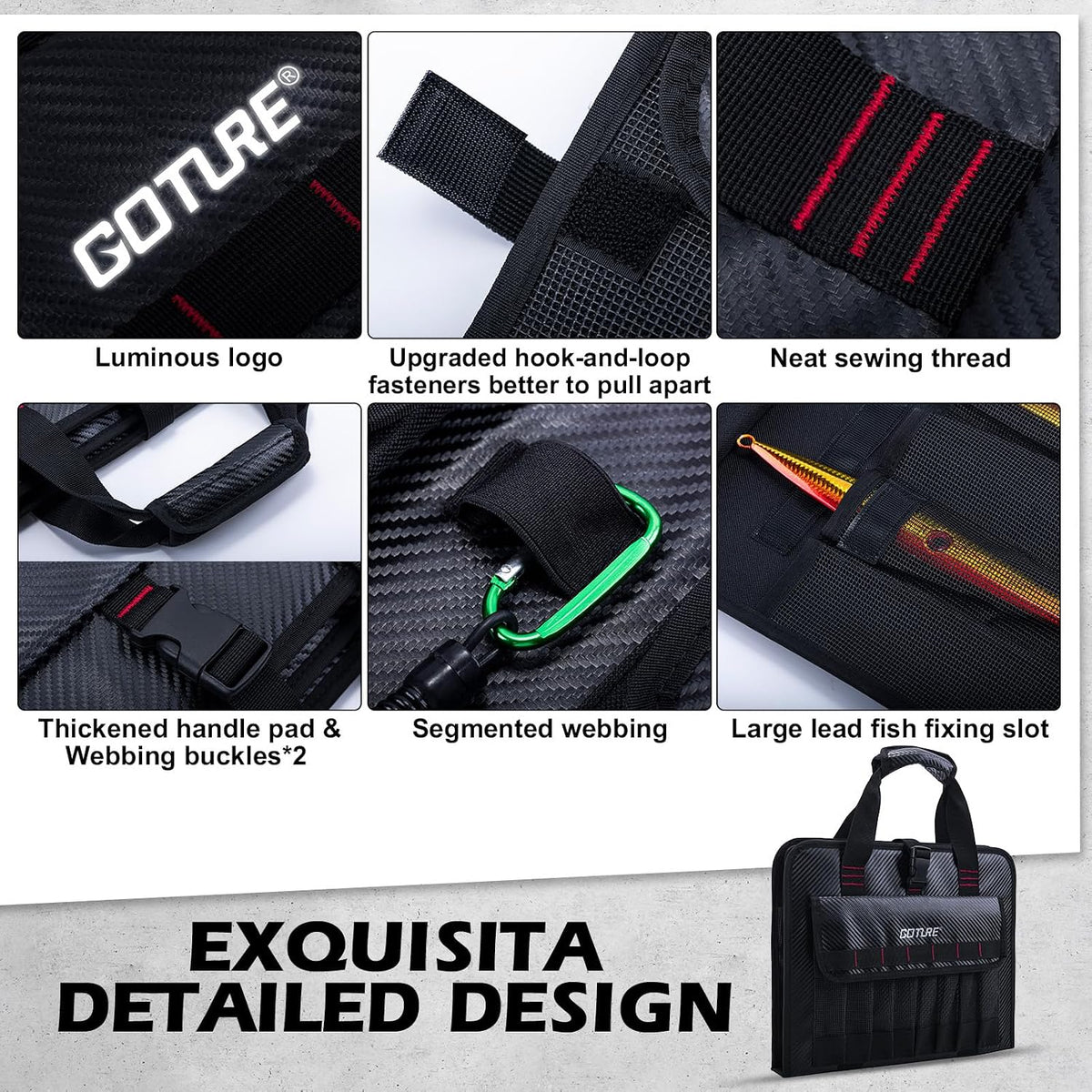 Goture Fishing Jig Bag, 34 Mesh Pocket Detachable Lure Storage Bag