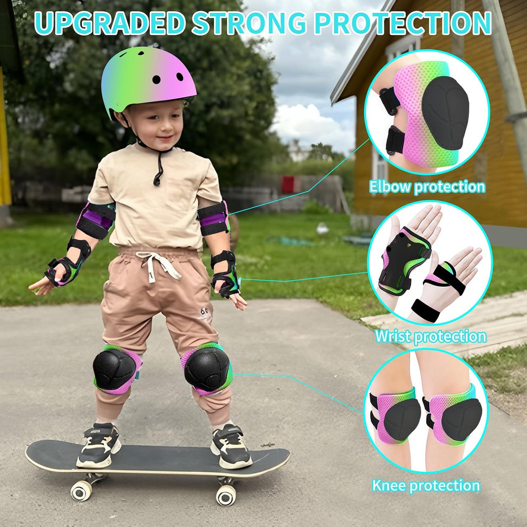 Skateboard Pads for Kids,Elbow Pads and Wrist Guards Protective Gear,Strong Double Straps&Adjustable Easy-Fix Clips for Skateboarding,Rollerblading,Scooters,Bicycle