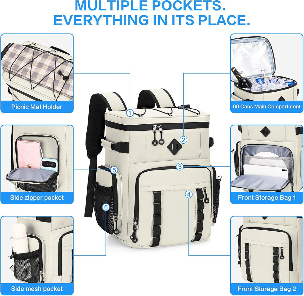 Large 60 Can Insulated Waterproof Leakproof Cooler Backpack