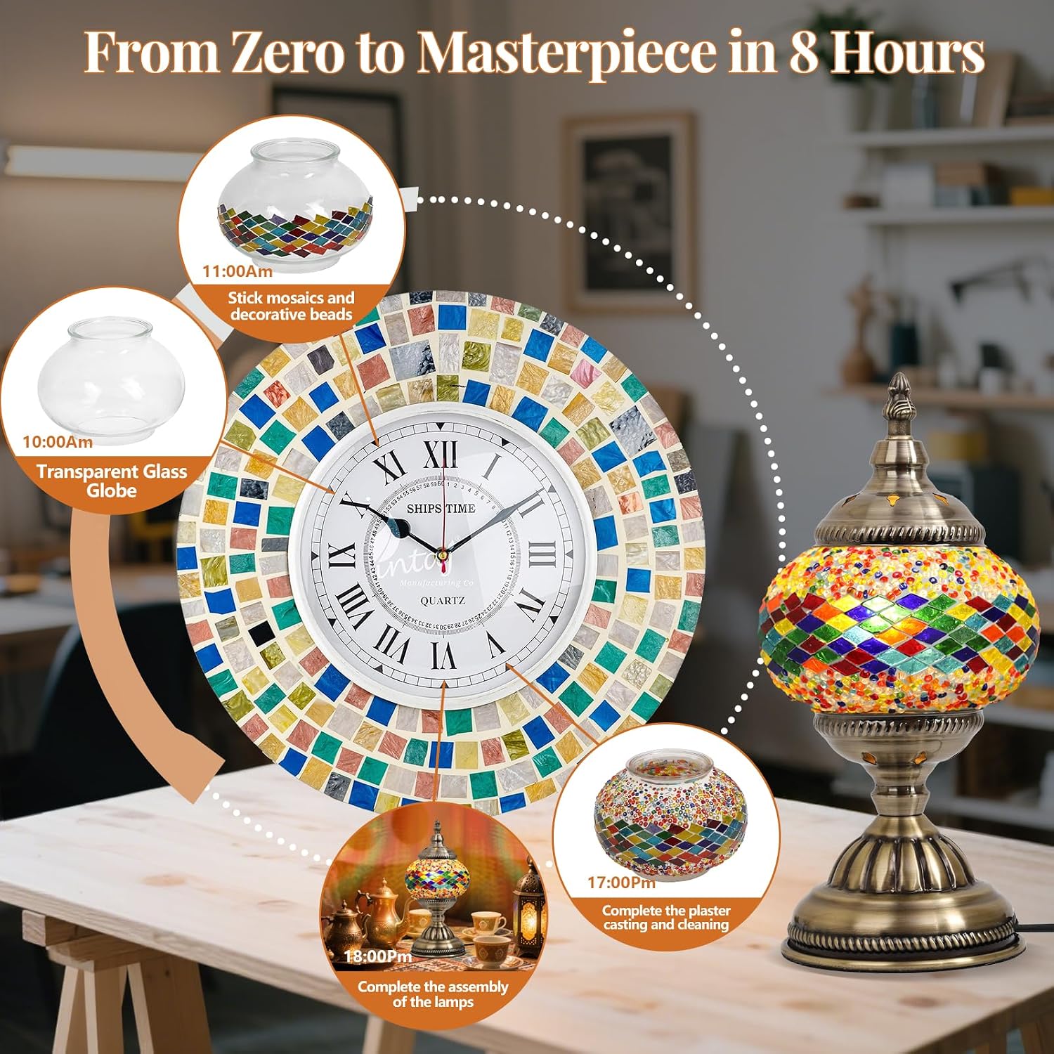 DIY Turkish Mosaic Lamp Kit for Adults/Teens, 5.2" Shade, Multicolor